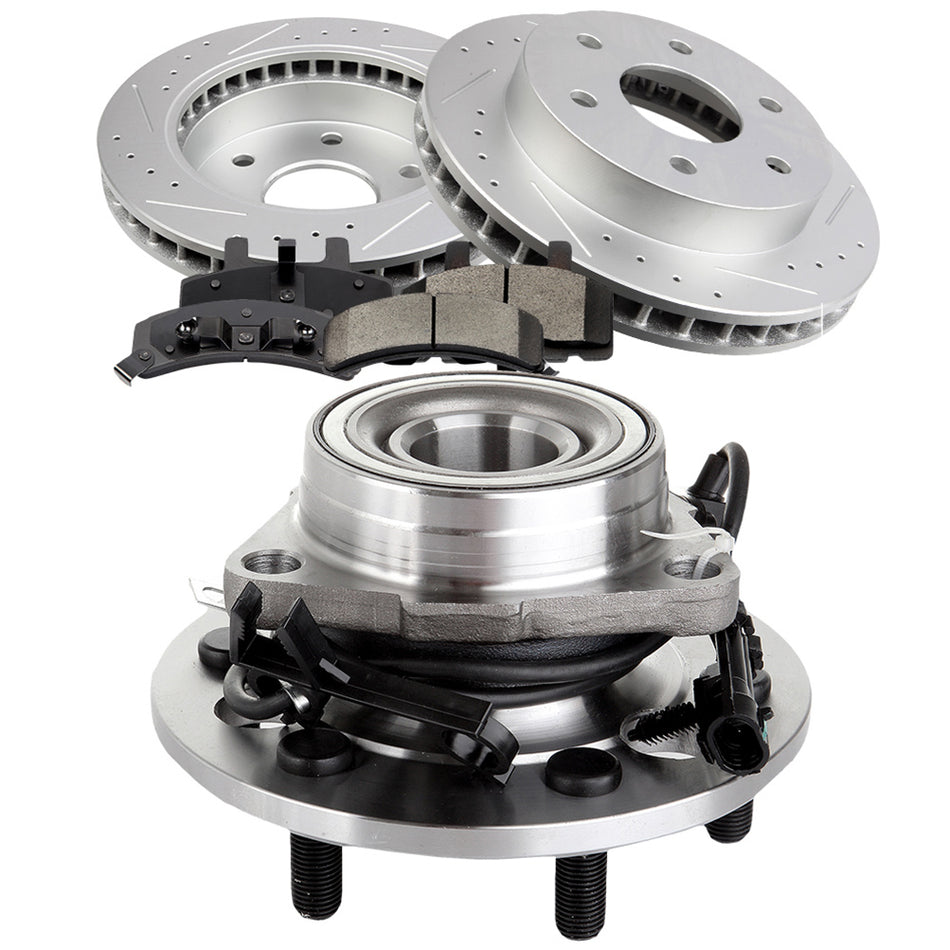 Brake Rotors And Hub Bearings Ceramic Pads 1999 Cadillac Escalade 1995 Chevrolet K1500 Front 292.1mm 6Lugs 8Pcs