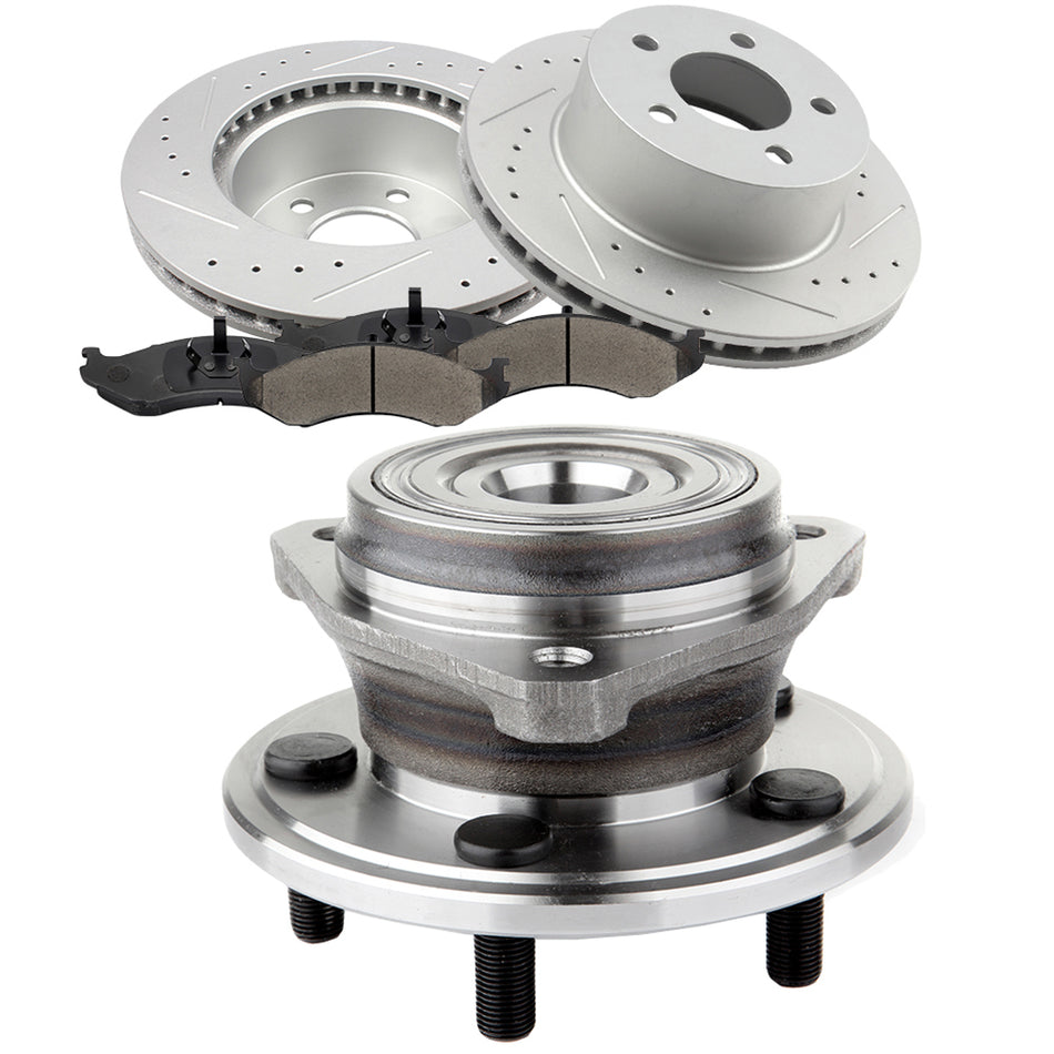 Brake Rotors Wheel Hub Ceramic Pads For Jeep 90-98 Cherokee 93-98 Grand Cherokee Front 8 Pcs