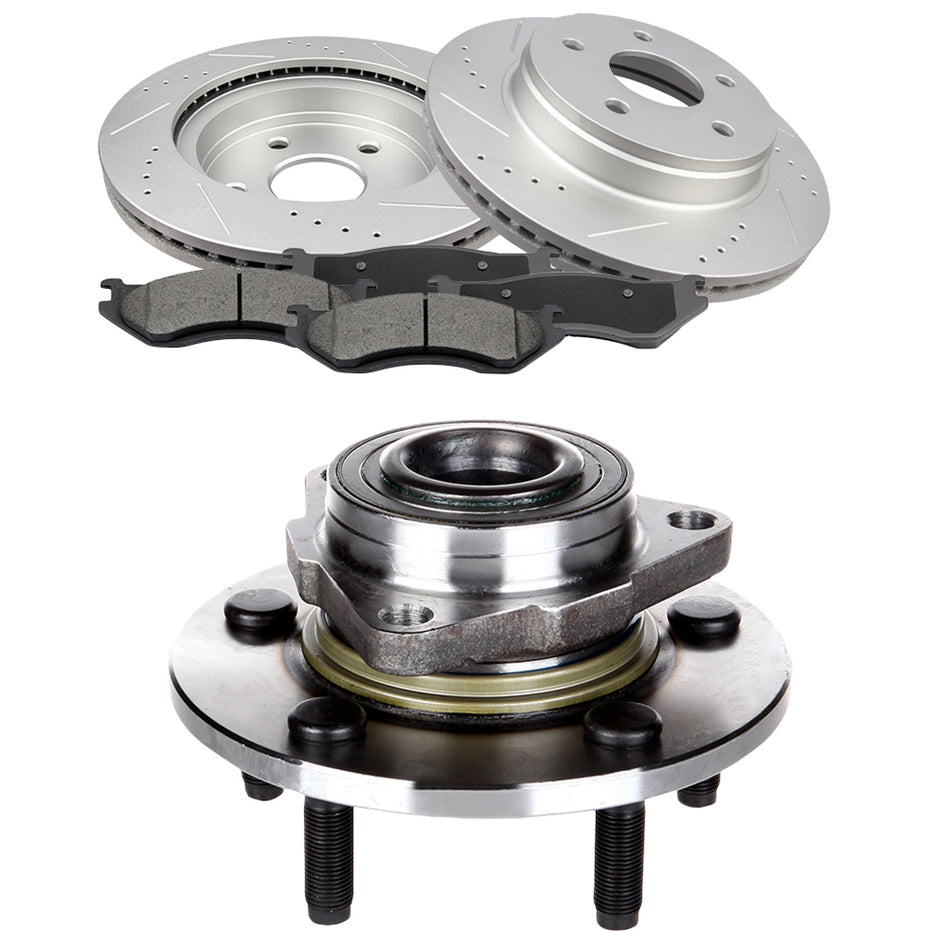 2002-2005 Dodge Ram 1500 Brake Rotors And Hub Bearings Ceramic Pads Front