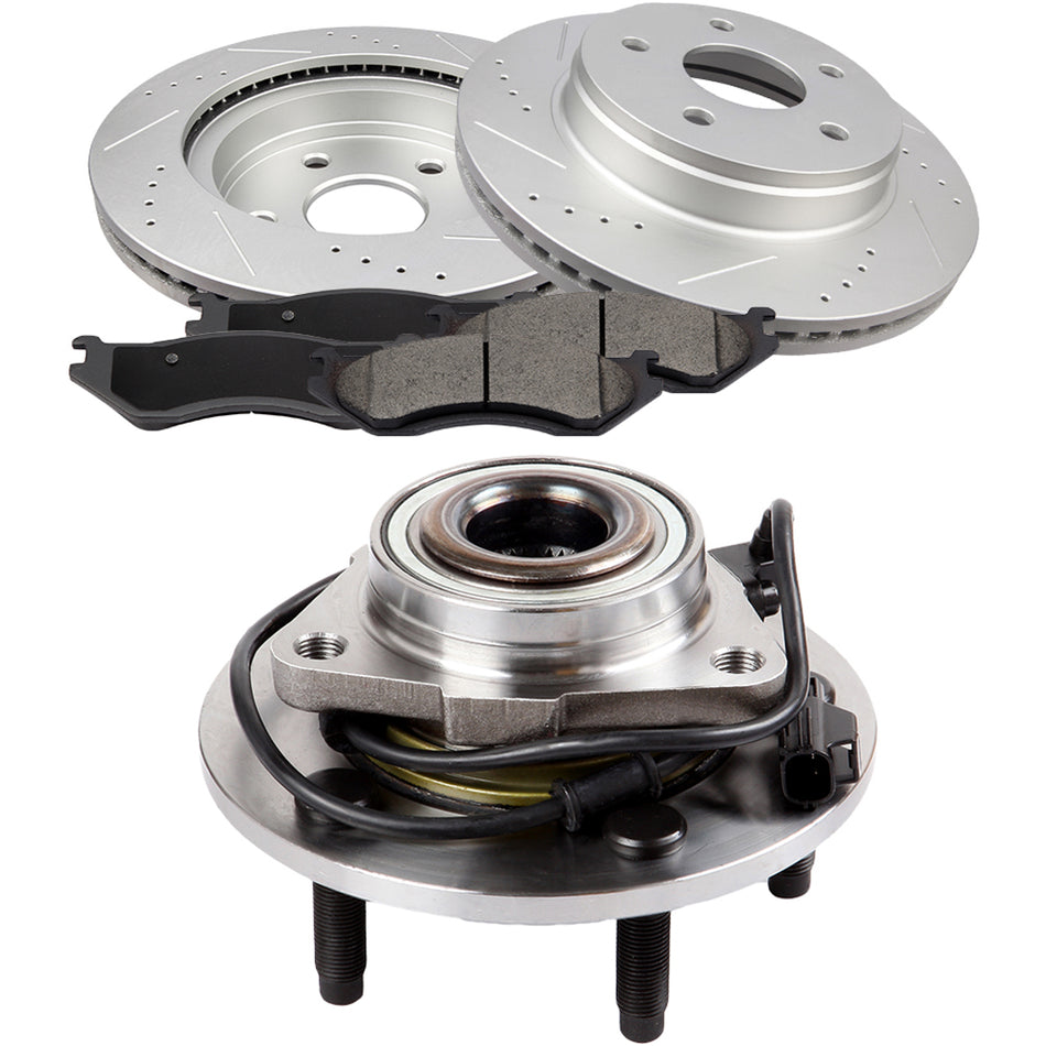 2002-2005 Dodge Ram 1500 Brake Rotors And Hub Bearings Ceramic Pads Front