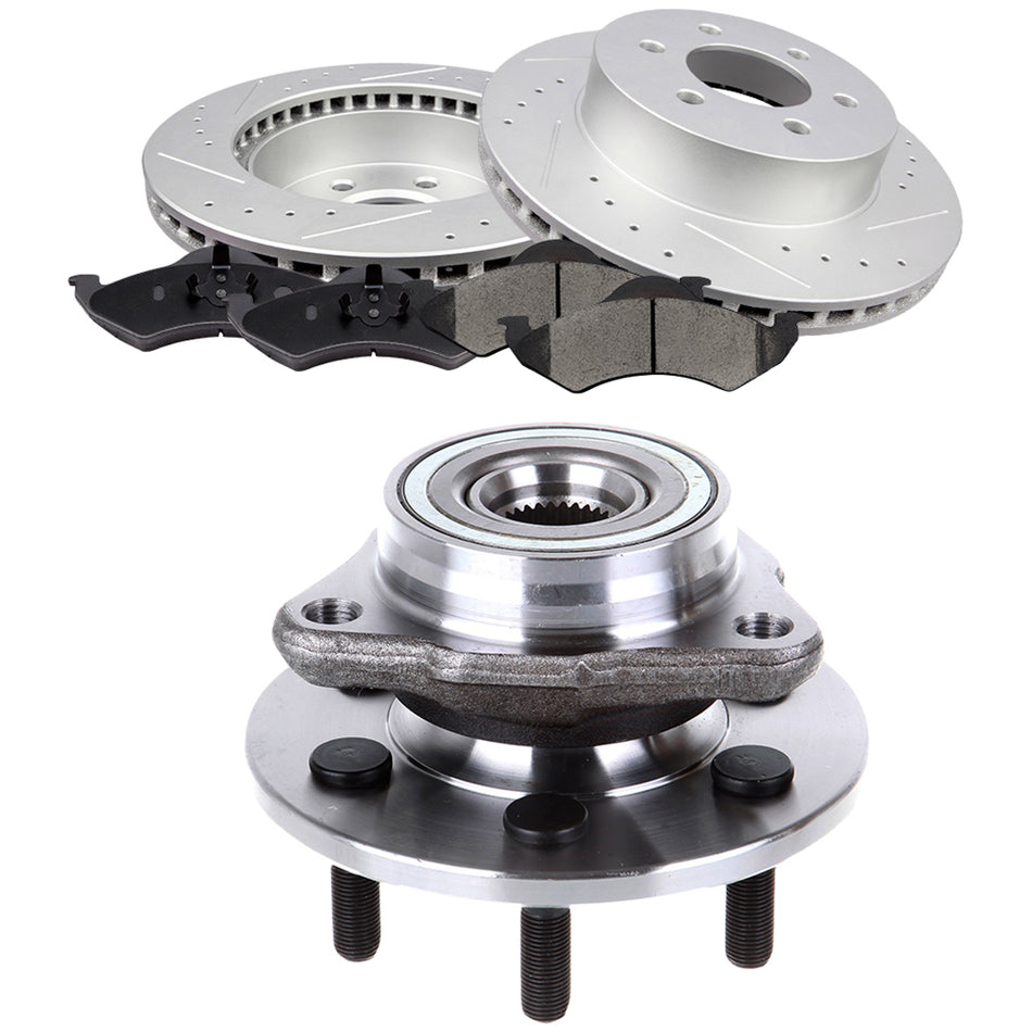 Front 287mm 6Lug Brake Rotors And Hub Bearings Ceramic Pads For 00-02 Dodge Dakota Durango