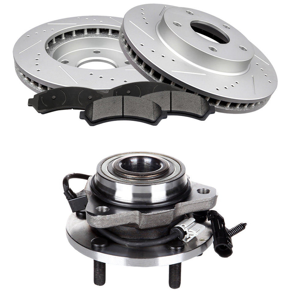 Front Brake Rotors And Hub Bearings Ceramic Pads Kit 98-05 Chevrolet Blazer 98-01 GMC Jimmy