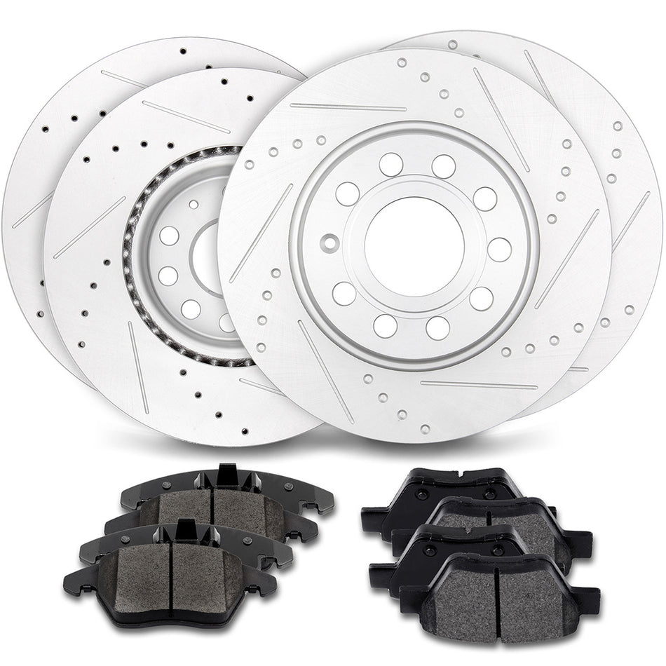Ceramic Brake Pads And Rotors 10-12 Audi A3 10-16 Volkswagen Jetta Front And Rear 12Pcs