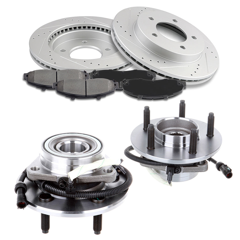 2000-2003 Ford F150 Front Brake Rotors Pads Wheel Hub Bearings Set 5 Lugs