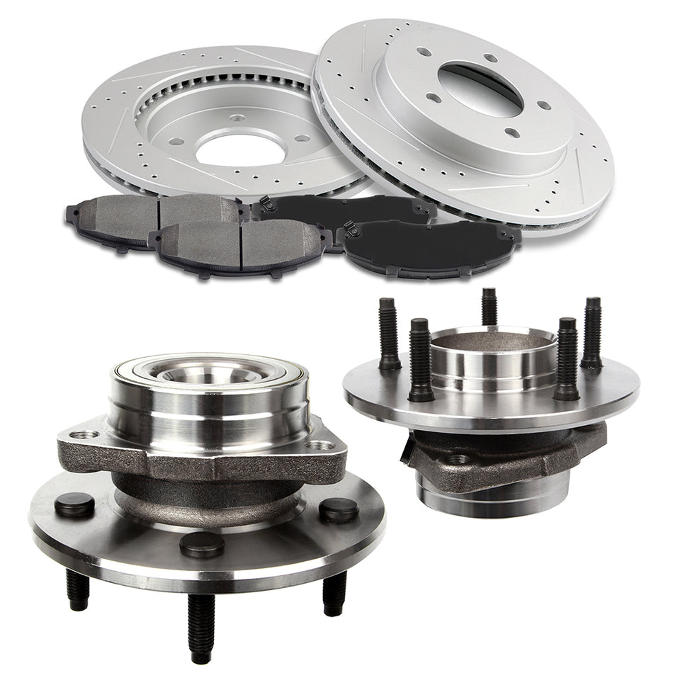 Front 308 mm 5 Lug Brake Rotors Discs Ceramic Pads and Wheel Hub For 97-00 Ford F150