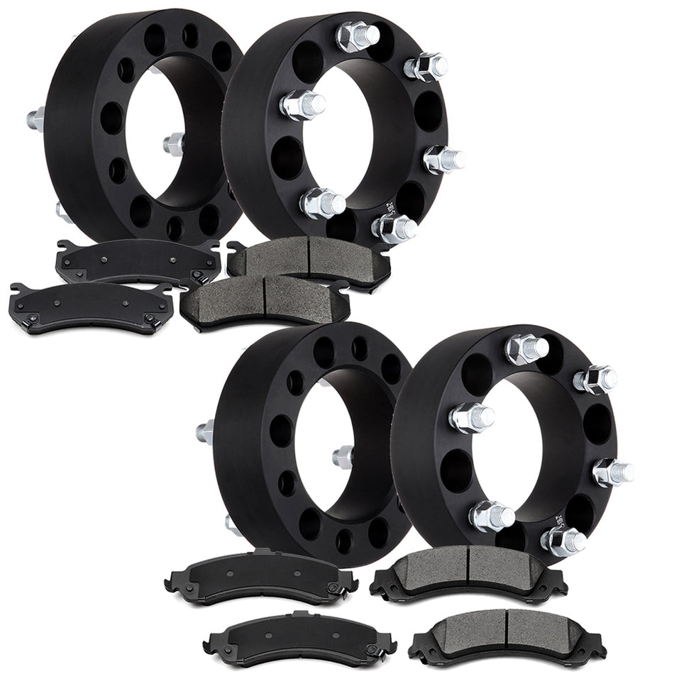 4Pcs Wheel Spacers With Front and Rear Disc Brake Pads For 02-06 Cadillac Escalade 00-06 Chevrolet Tahoe