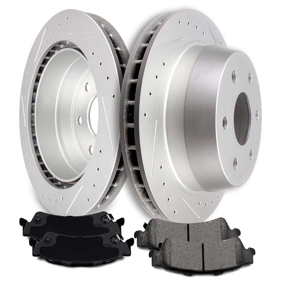 Brake Discs Rotors Ceramic Pads For 2002 Chevrolet Tahoe GMC Yukon Rear 330.2 mm 6 Pcs