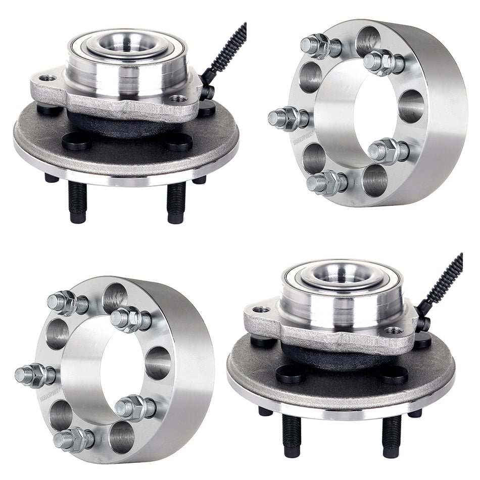 2 Wheel Hub Bearing ABS and 2X 2 inch Thick 5x4.5 Wheel Spacers For 03-05 Lincoln Aviator 02-05 Mercury Mountaineer