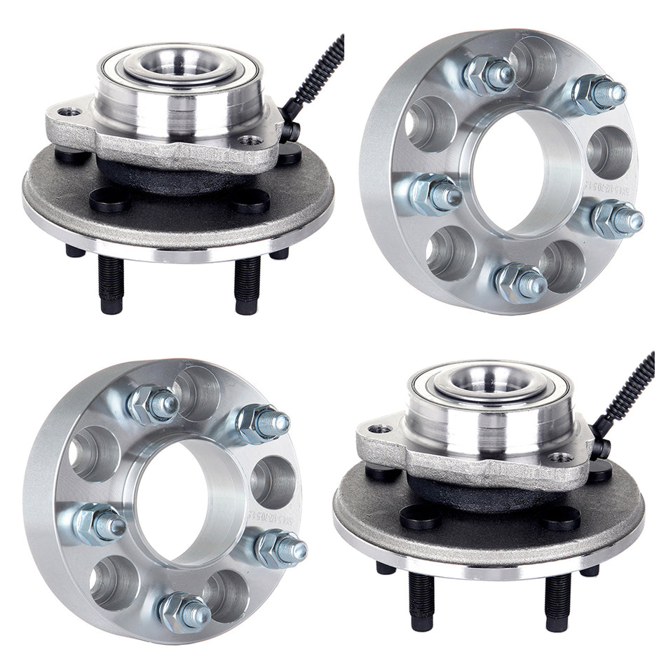 2 Wheel Hub Bearing ABS and 2P 1.5 inch 5x4.5 Wheel Spacers For 02-05 Ford Explorer 03-05 Lincoln Aviator