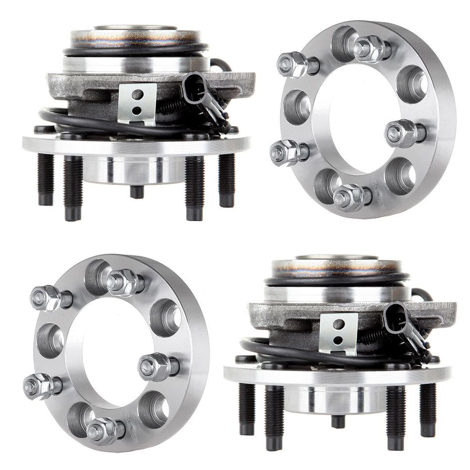2 Front Wheel Hub Bearing&2Pc 1 inch 5x4.75 Wheel Spacers For 97-00 02-04 Chevrolet S10 98-99 01-04 GMC Sonoma