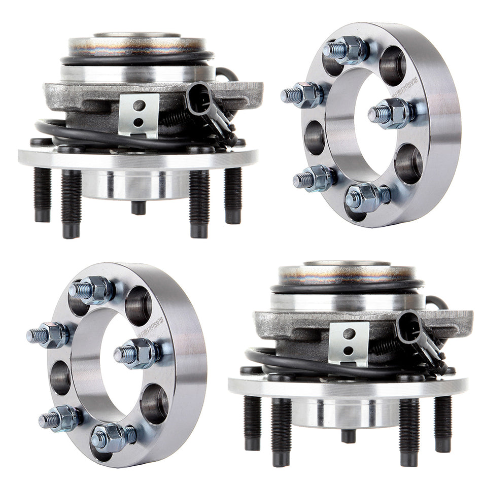 2 Front Wheel Hub Bearingz & 2X 1.25 inch Wheel Spacers Adapter 5x4.75 to 5x4.5 For 97-02 Chevrolet S10 97-04 GMC Sonoma