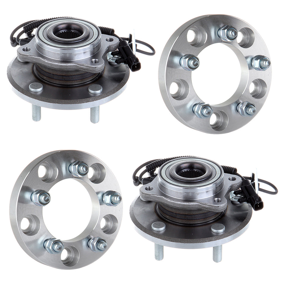 2 Front Wheel Hub Bearing & 2X 1 inch 5x5 to 5x4.5 Wheel Spacers Adapter For 08-14 Chrysler Town & Country Dodge Grand Caravan