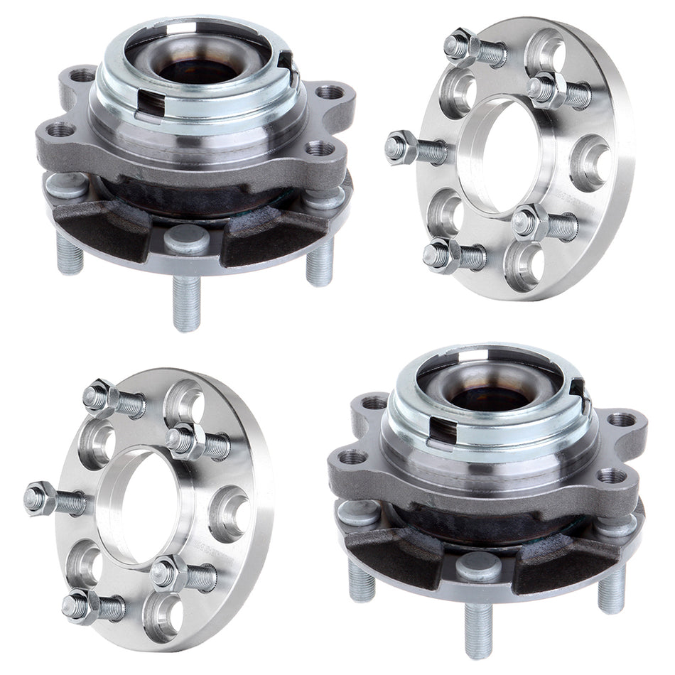 2 Front Wheel Hub Bearing and 5x114.3 12x1.25 66.1mm 15mm Wheel Spacers Adapters For 08-10 Infiniti EX35 03-08 Infiniti FX45