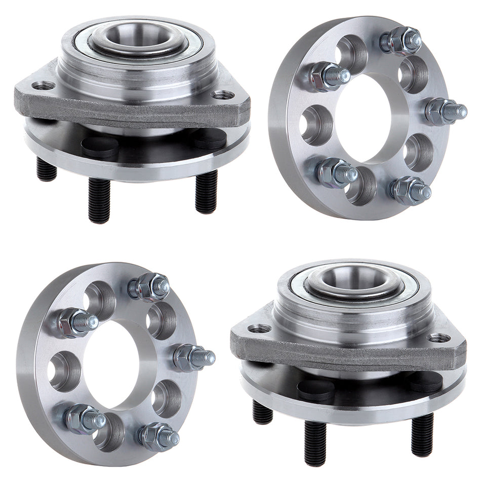2x Front Wheel Hub Bearing&1 inch 5x100 to 5x4.5 Wheel Adapters Spacers For 95-00 Chrysler Cirrus 95-06 Dodge Stratus