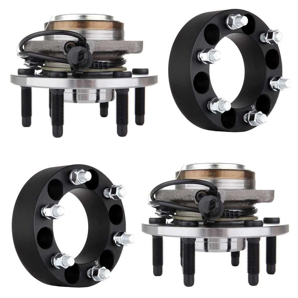 2 Front Wheel Hub Bearing ABS&2X 2 inch Thick 6x5.5 Wheel Spacers For 07-08 10-14 Cadillac Escalade 08-11 13 Chevrolet Avalanche