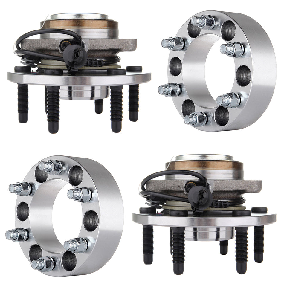 2 Front Wheel Hub Bearing ABS&2 inch thick 6x5.5 6x139.7 Wheel Spacers 14x1.5 Studs For 08-09 Cadillac Escalade Esv 08-13 GMC Yukon