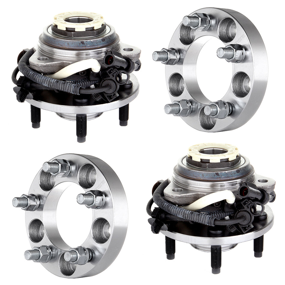 2 Front Wheel Hubs and Bearings and 2X 1 inch Wheel Spacers 5x4.5