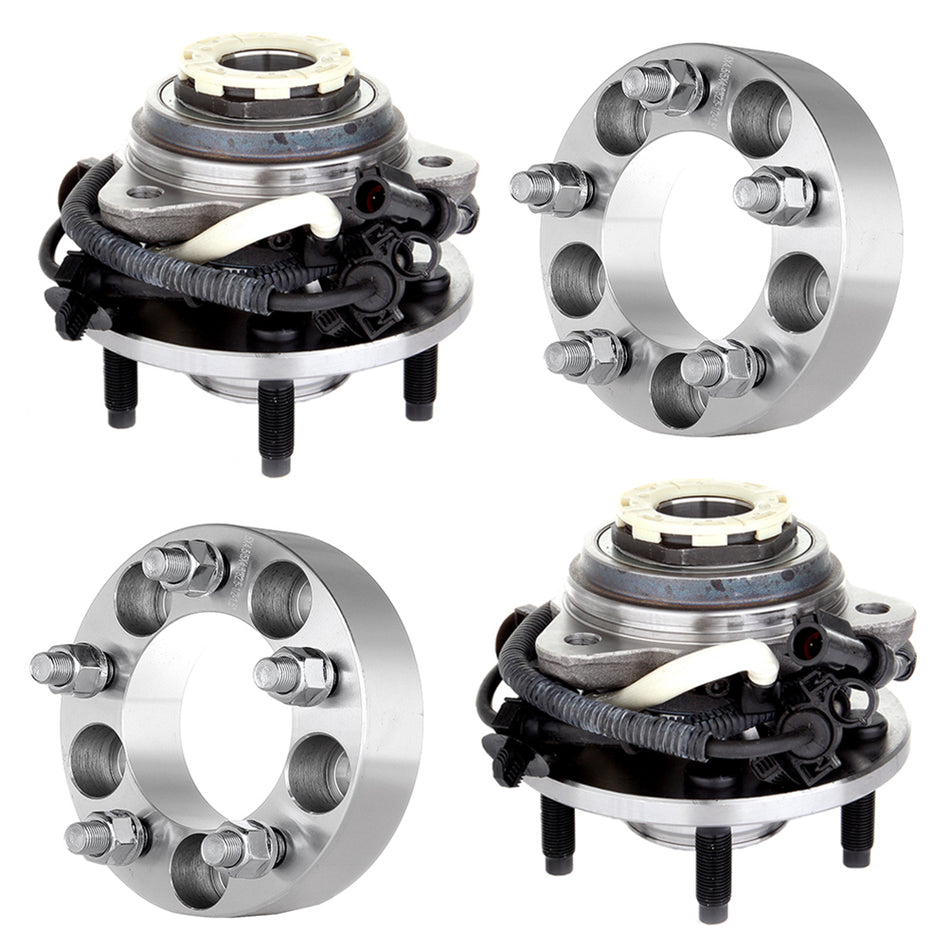 2 Front Wheel Hubs Bearings and 2Pcs 1.5 inch 5x4.5 Wheel Spacers 1/2 inchx20 Fits Ford