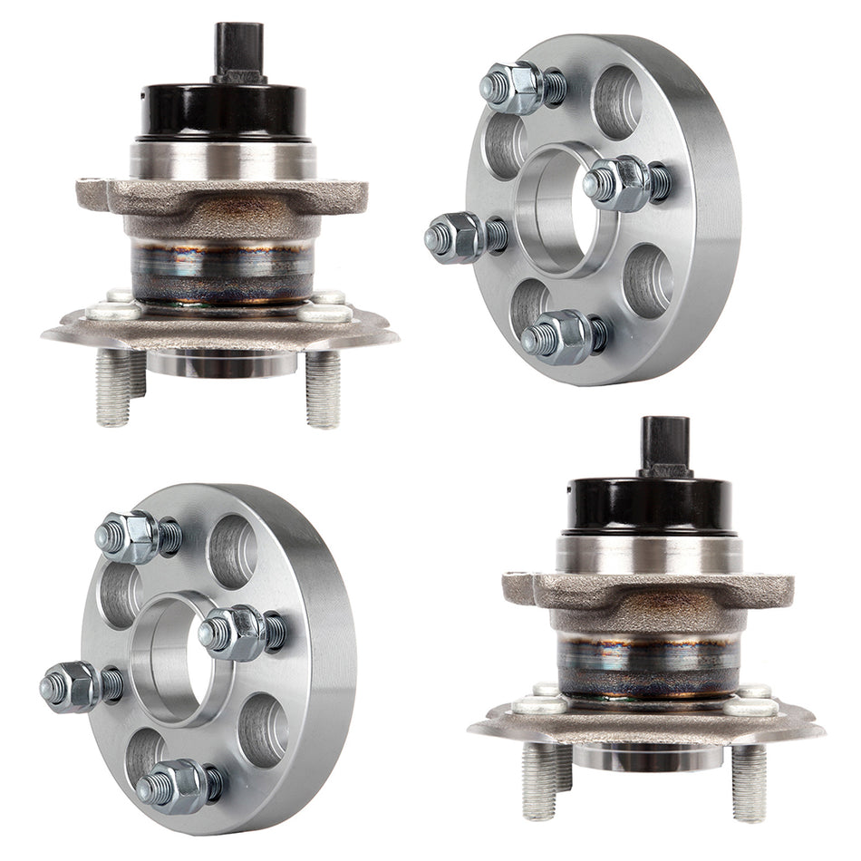 Pair Rear Wheel Hub Bearing and ABS2X 1 inch Thick 4x100 12x1.5 Wheel Spacers