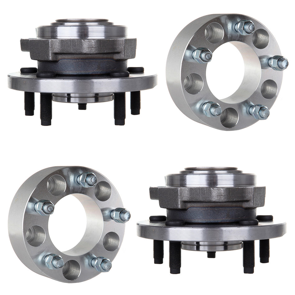 2 Front Left or Right Wheel Hub Bearing and 2X 2 inch 50mm 5x5 Wheel Spacers Adapters