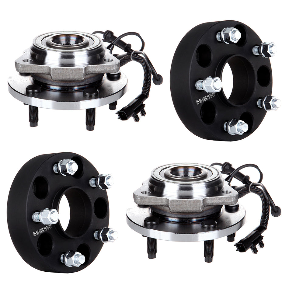 2 Front Wheel Bearing Hub ABS and 1.5 inch 5x5 5x127 Hubcentric Wheel Spacers Fits Jeep