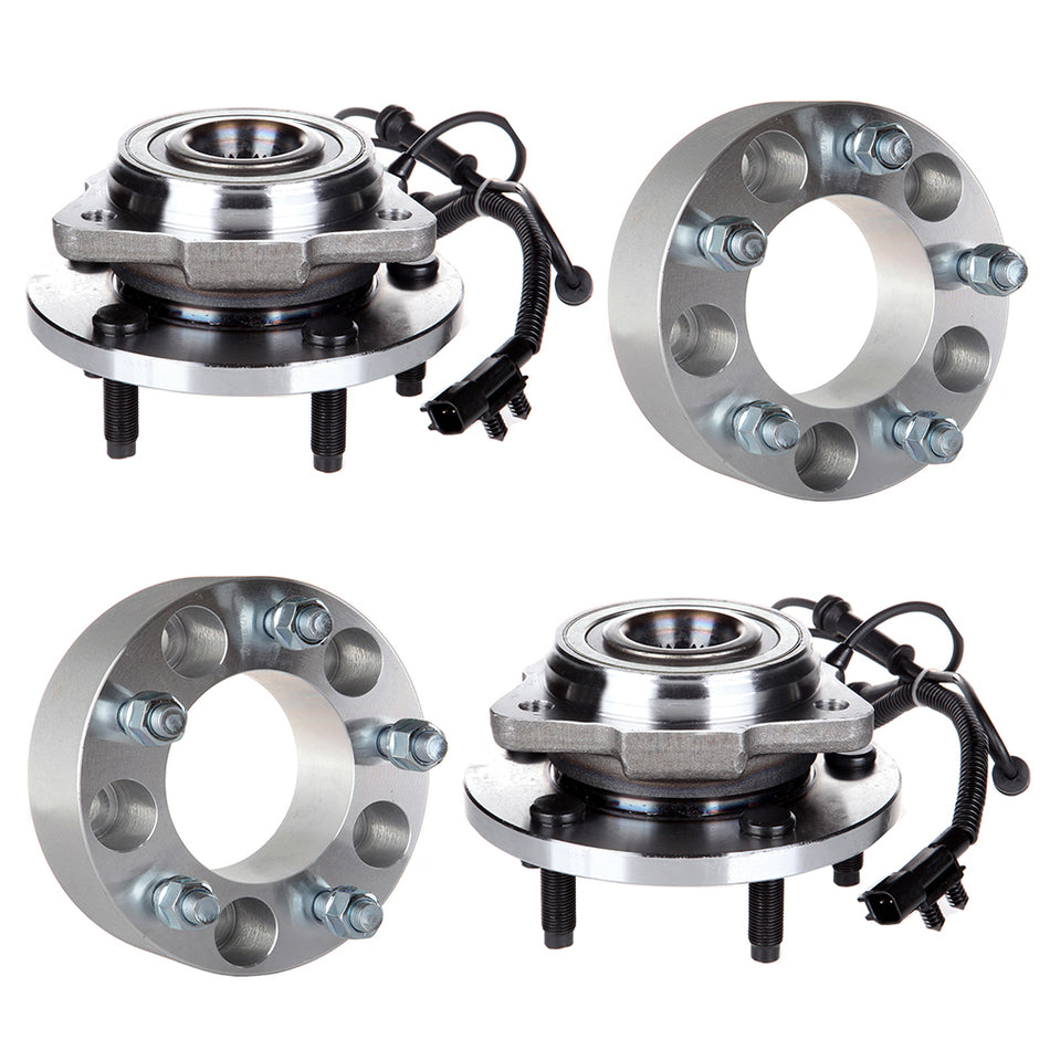 2 Front Wheel Hub Bearing ABS and 2 inch 5x5 to 5x5 Wheel Spacers for Jeep Wrangler