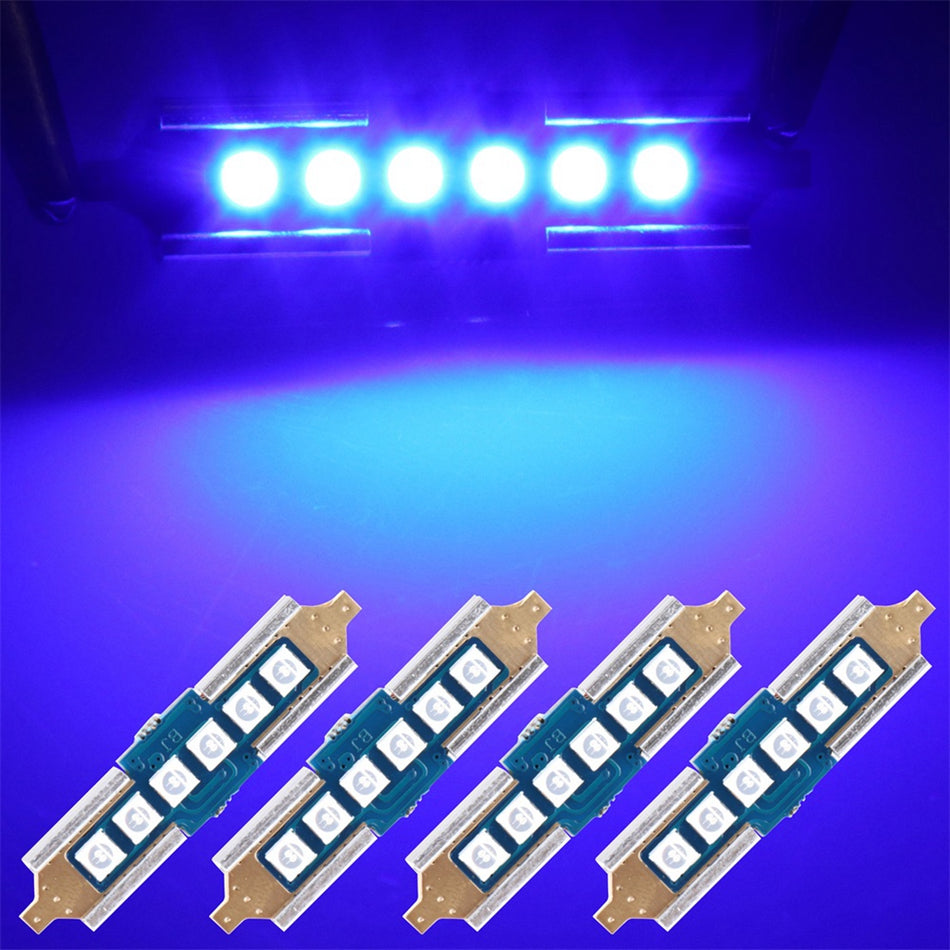 39mm Blue Festoon Interior LED Bulb 6-3030-SMD 4PCS for Dome Map Door Light License Plate Light