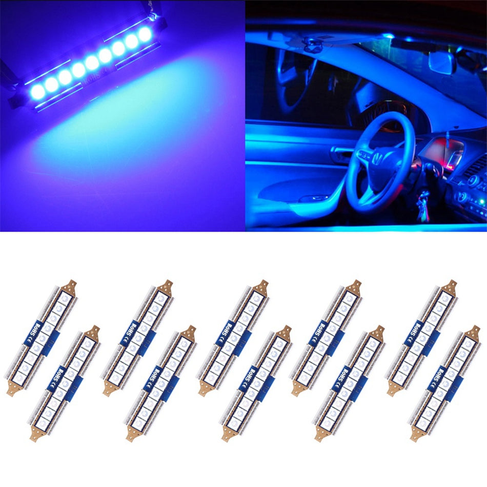41mm Blue Festoon Interior LED Bulb 9-3030-SMD 10PCS for Dome Map Light Trunk Courtesy Light Error Free