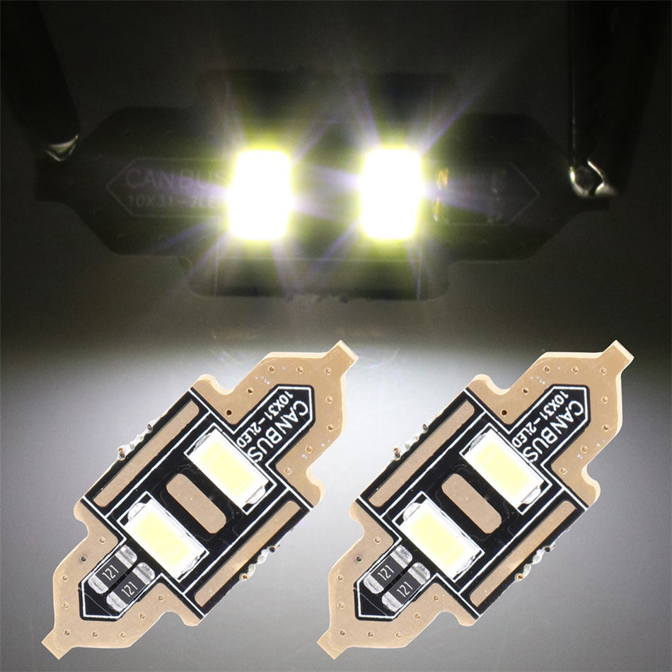 31mm White Festoon Interior LED Bulb 2-5730-SMD 2PCS for Map Dome Light Courtesy Light Trunk Light