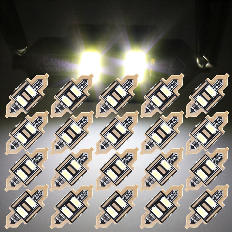 31mm White Festoon Interior LED Bulb 2-5730-SMD 20PCS for Map Dome Light Courtesy Light Trunk Light
