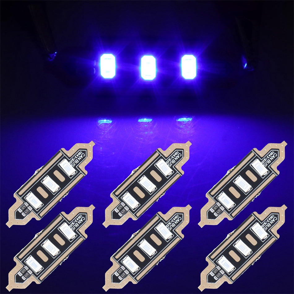 41mm Blue Festoon Interior LED Bulb 3-5730-SMD 6PCS for Dome Map Light Glove Box Light Door Light Trunk Cargo Light