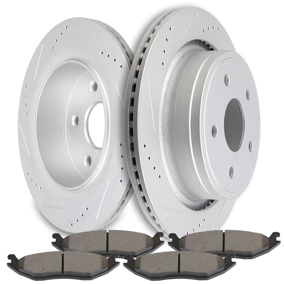 Rear Brake Rotors and Pads For 11-17 Ram 1500 02-10 Dodge Ram 1500 Drilled & Slotted