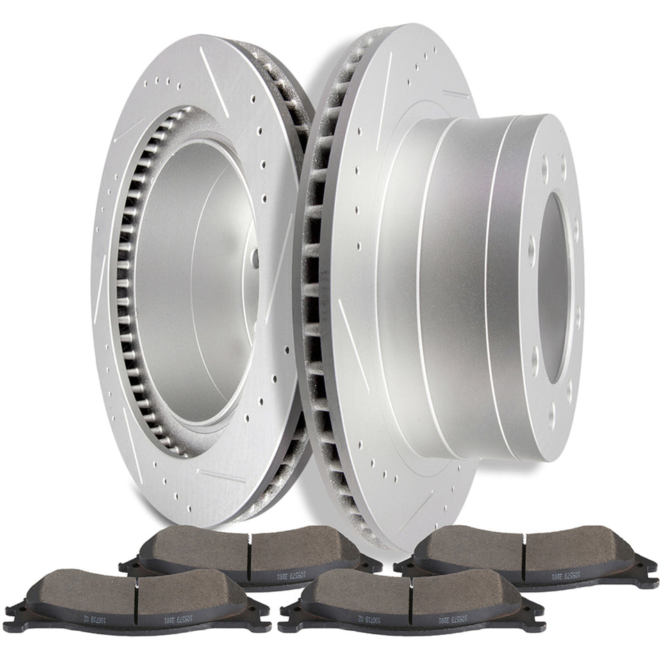 Rear Discs Brake Rotors and Ceramic Pads 06-08 Dodge Ram 1500 03-08 Dodge Ram 2500