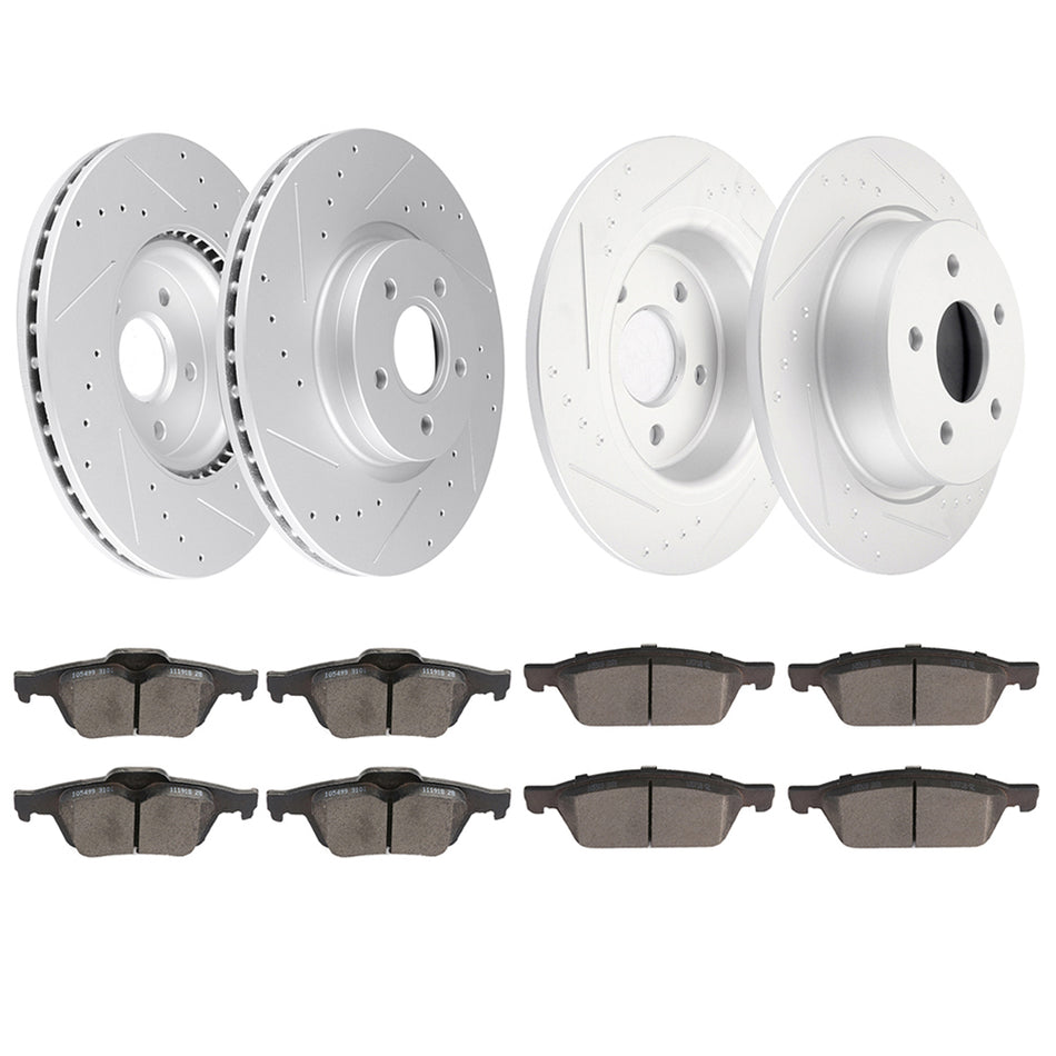 Ceramic Brake Pads And Rotors Ford 13-16 Escape 14-15 Transit Connect Front And Rear 12Pcs