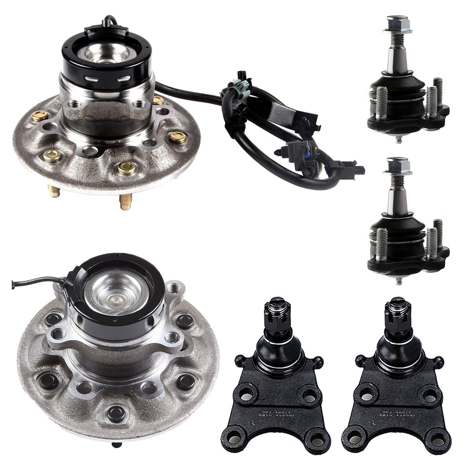 6PCS Fits 2004-08 Chevy GMC Front Wheel Bearing Upper Lower Ball Joint Kit w/ABS