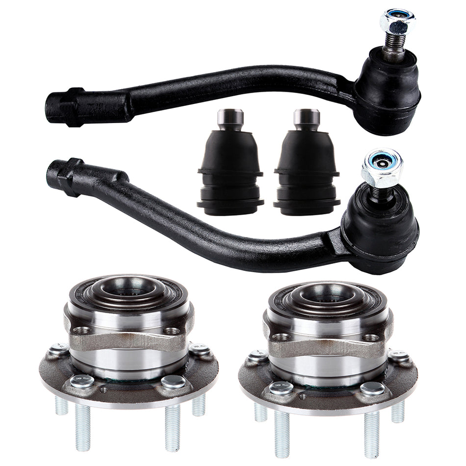 6PCS Front Wheel Hub & Bearing Assembly Tie Rods Ball Joint Set Fits Kia Hyundai