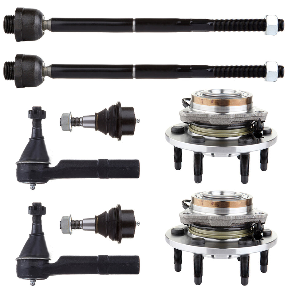 Front Wheel Bearing Hub Tie Rod For 07-14 Cadillac Escalade 07-13 Chevrolet Silverado 1500 8 Pcs