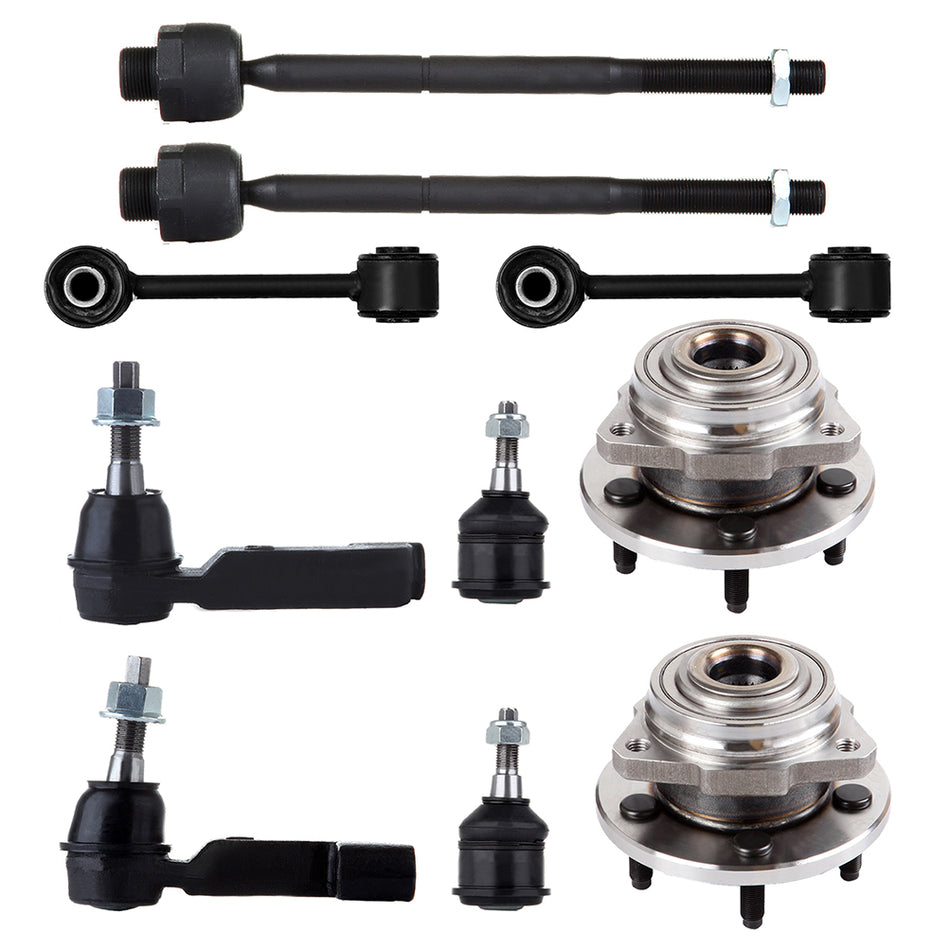 10pc Wheel Bearing Hub Tie Rod Links Ball Joint Fits 2002 2003 2004 Jeep Liberty
