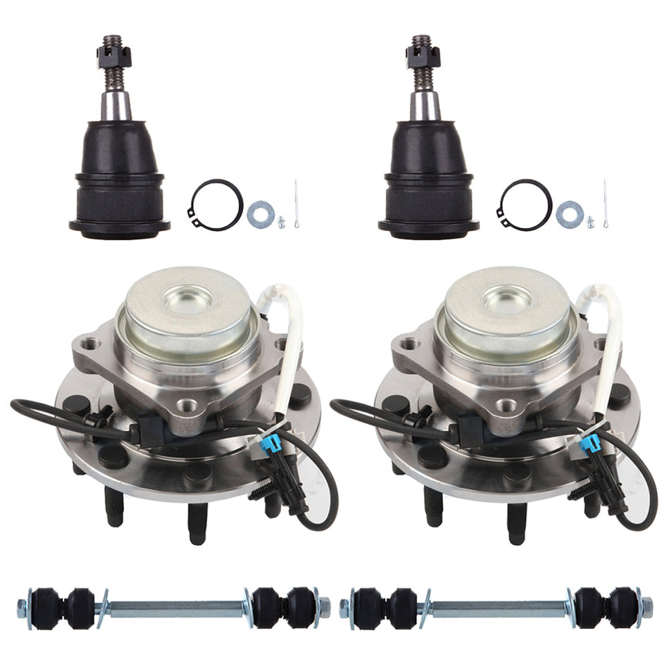 6PCS Fits 2003-16 Chevrolet GMC Wheel Hub Bearing Sway Bar Link Kit Ball Joints