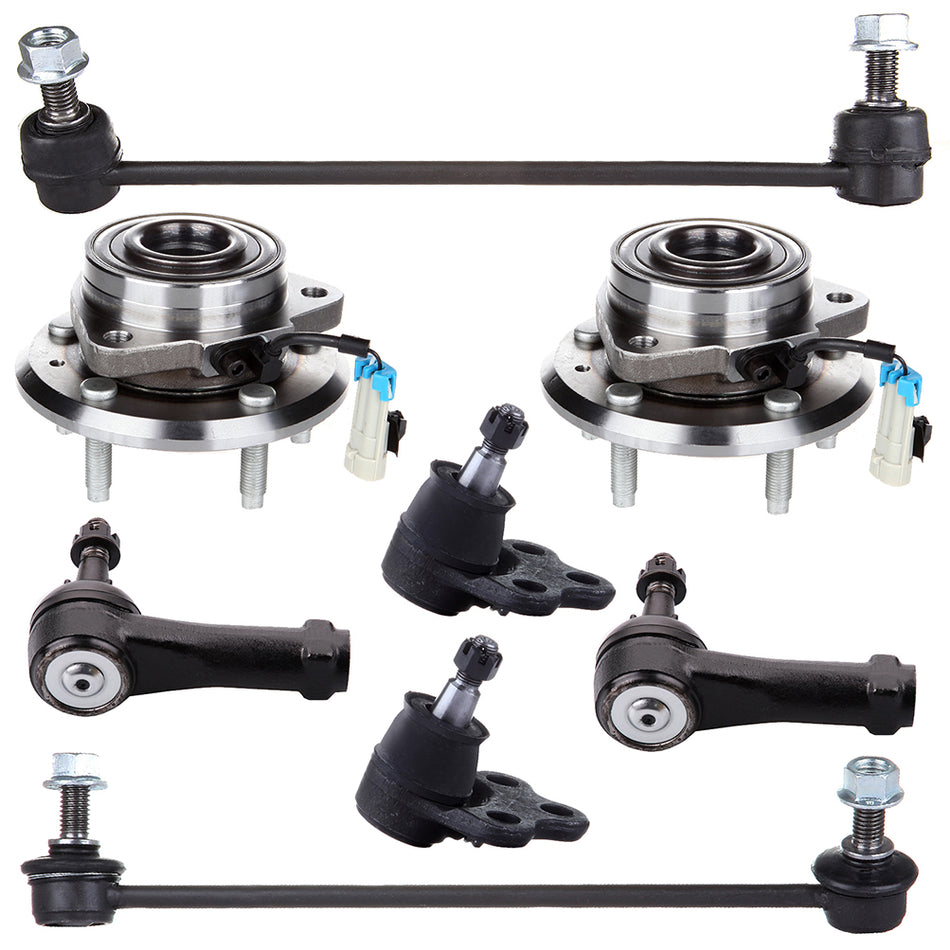 8PCS Fits 07-09 Chevrolet Wheel Hub And Bearing Ball Joint Tie Rod Sway Bar Link