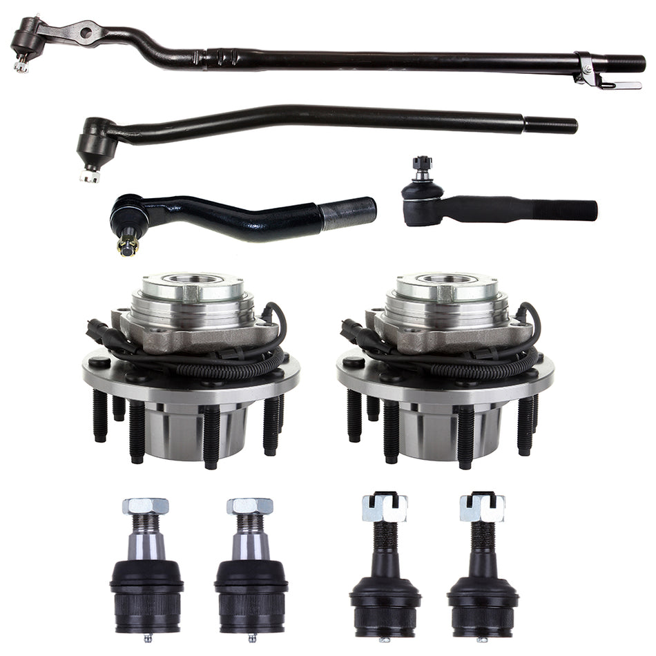 10pcs For 1999-2004 Ford Front Wheel Hub & Bearing Kit Tie Rod End Ball Joints