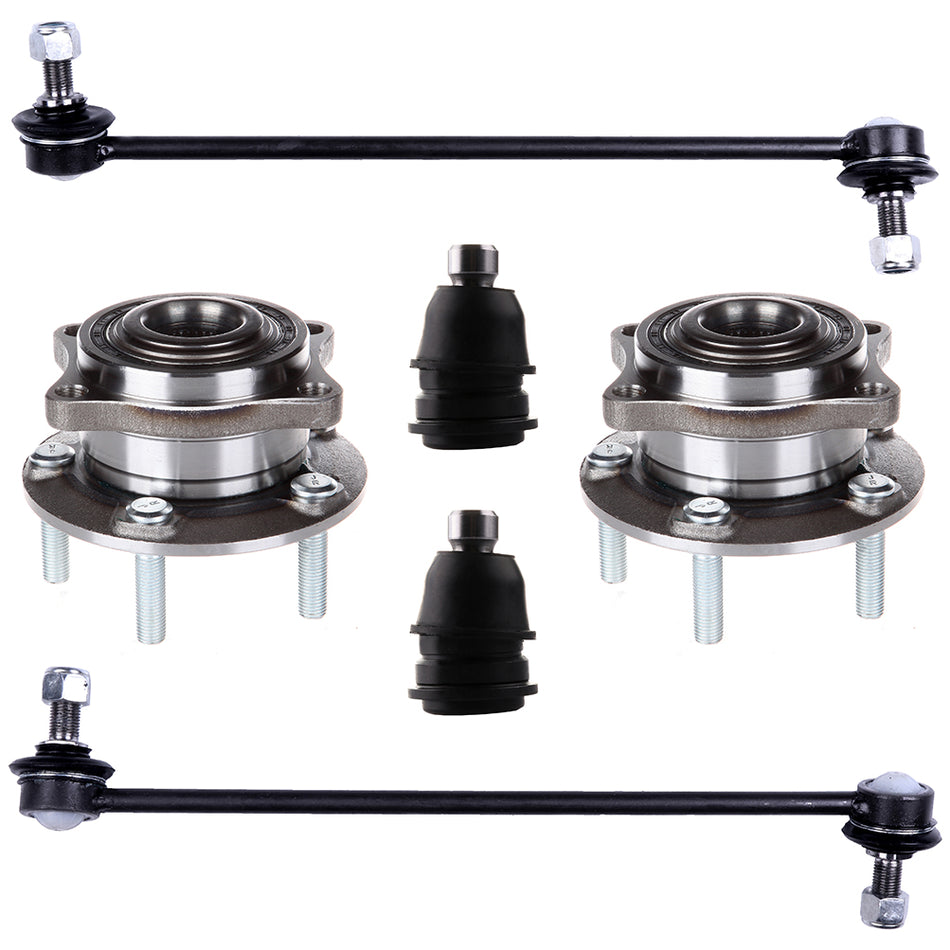 6pcs For 2007-2012 Hyundai Front Wheel Hub & Bearing Assembly + Suspension Parts