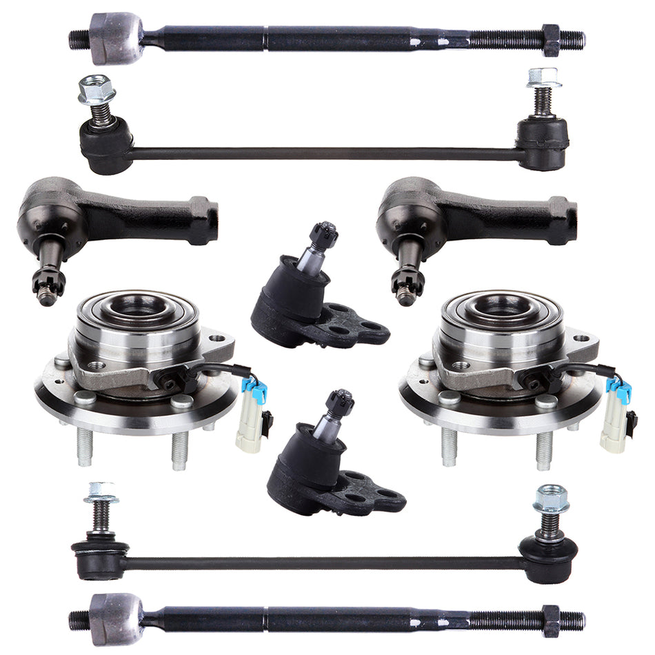 10pcs For 2007 Chevy Pontiac Wheel Hub & Bearing Tie Rod End Link Ball Joints