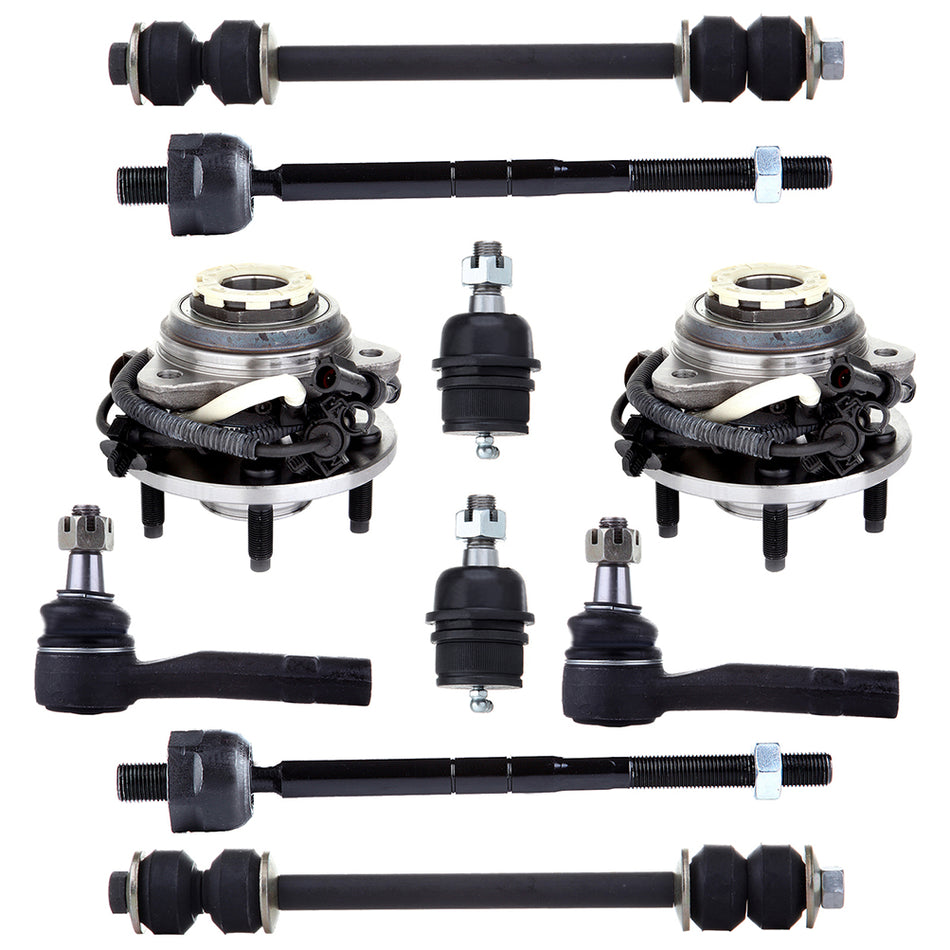 10pcs For 1998 1999 Ford Ranger Front Wheel Hub and Bearing Set & Suspension Kit