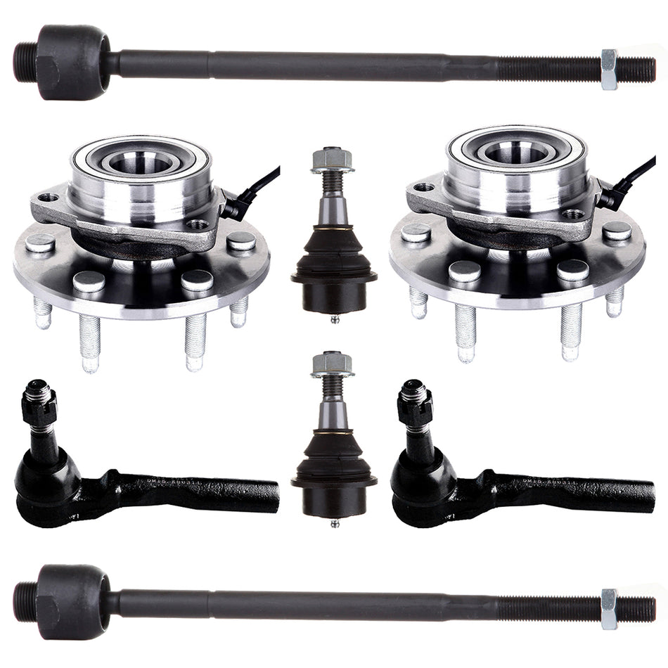 8PCS Fits 2003 2004-2013 Chevrolet GMC Front Wheel Bearing Hub and and and Tie Rod Kit 4WD