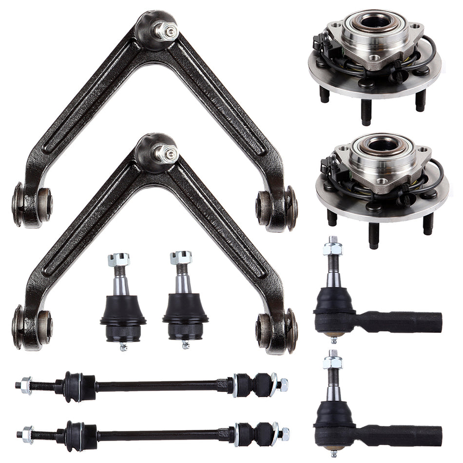 10PCS Fits 2002-05 Dodge RAM 1500 Wheel Hub and Bearing Assembly & Steering Kit
