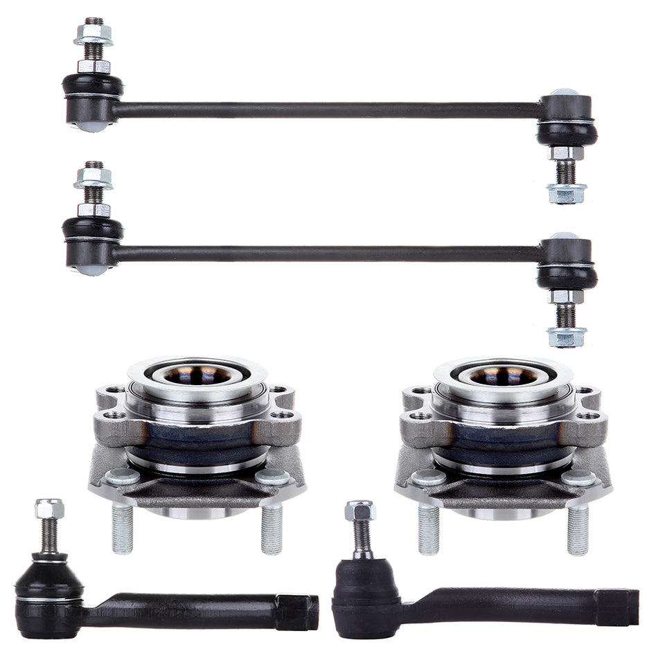 6PCS Wheel Bearing & Hub Tie Rod Sway Bar End Links Fits 2007-12 Nissan Sentra