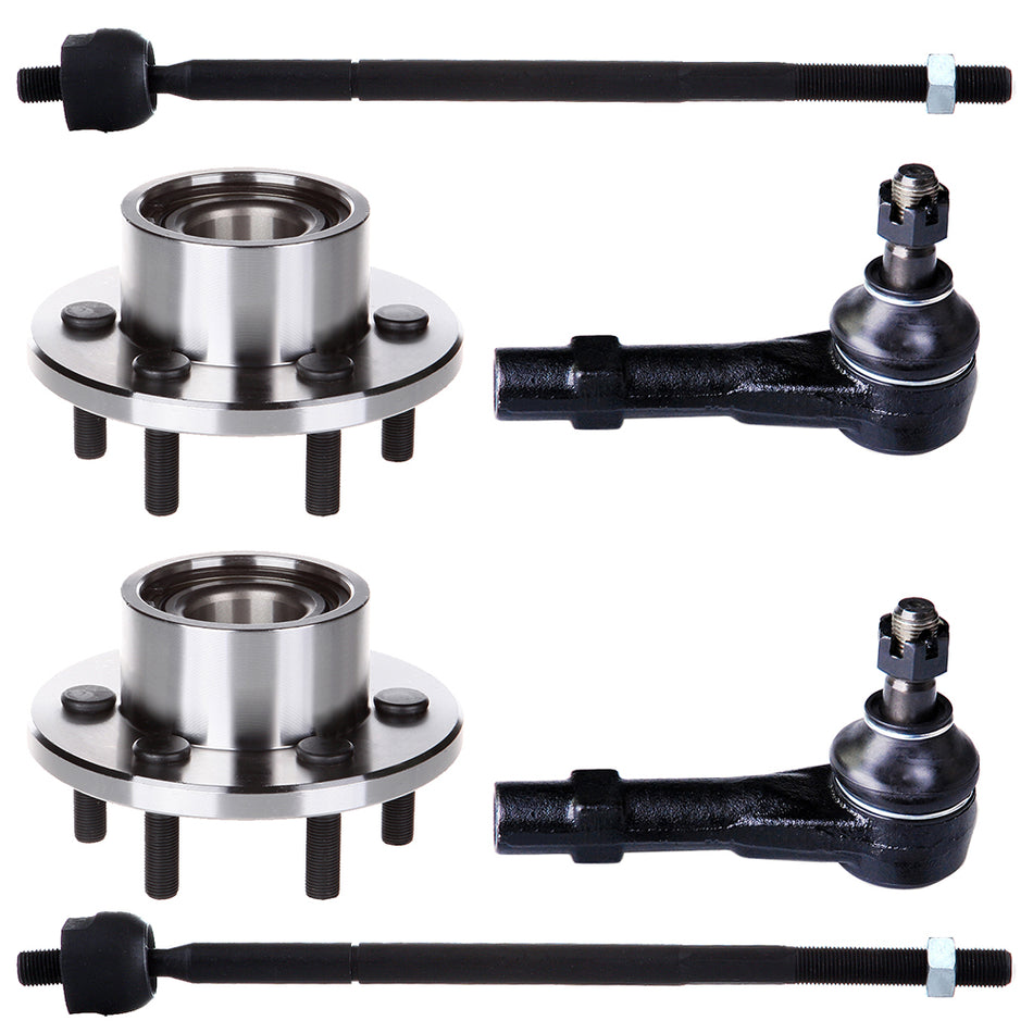 6 Pieces Wheel Hub & Bearing Assembly and Tie Rods Fit Fits 1997-1999 Dodge