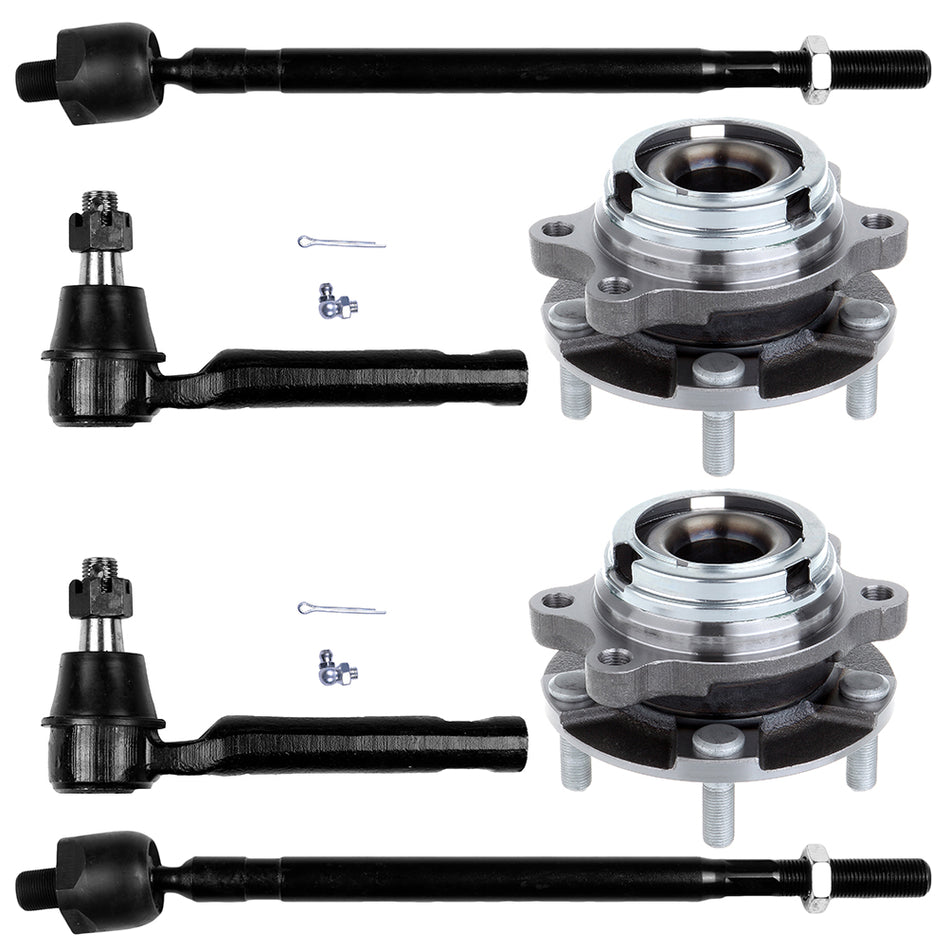 2004-2009 Nissan Quest Tie Rods Ends Wheel Hub Bearings Assemblies 6Pcs