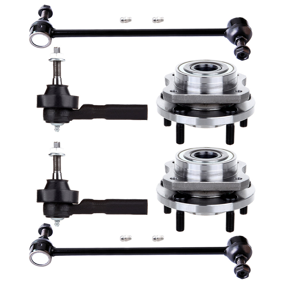 6pcs Wheel Hub & Bearing Assemblies Tie Rods Sway Bar Links For Chrysler Dodge